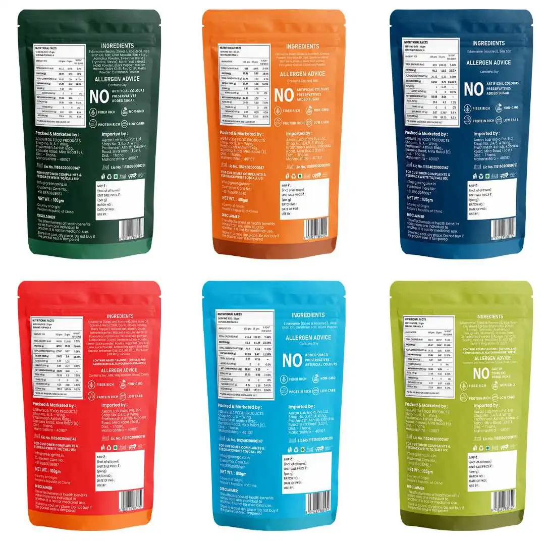 Edamame 6 Flavors Combo(Pack of 6 - 100gm each) - Healthy, Roasted, High Protein Snack - Image 8