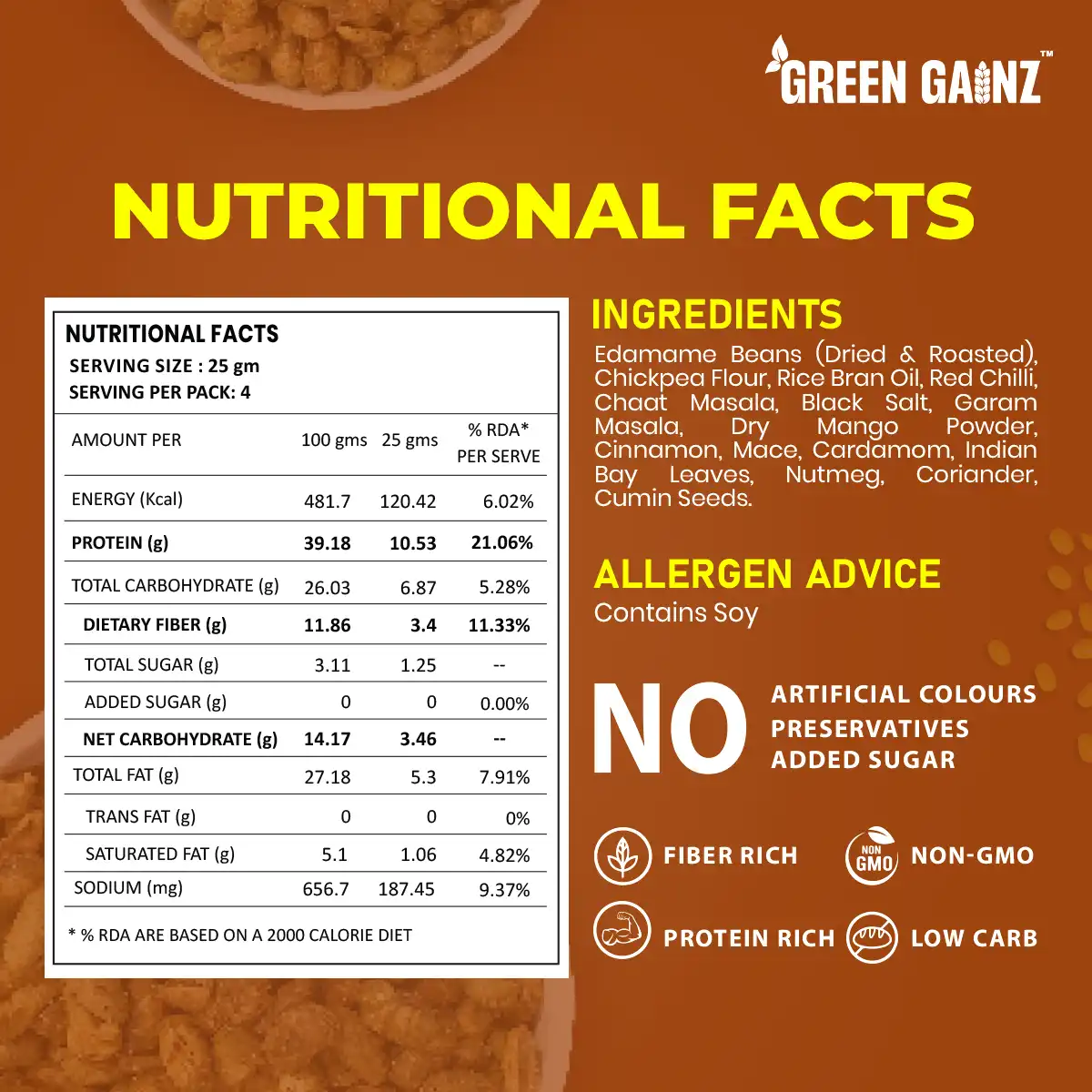 Edamame Desi Masala (Pack of 3 - 100gm each) – High Protein Vegan Snack - Image 4