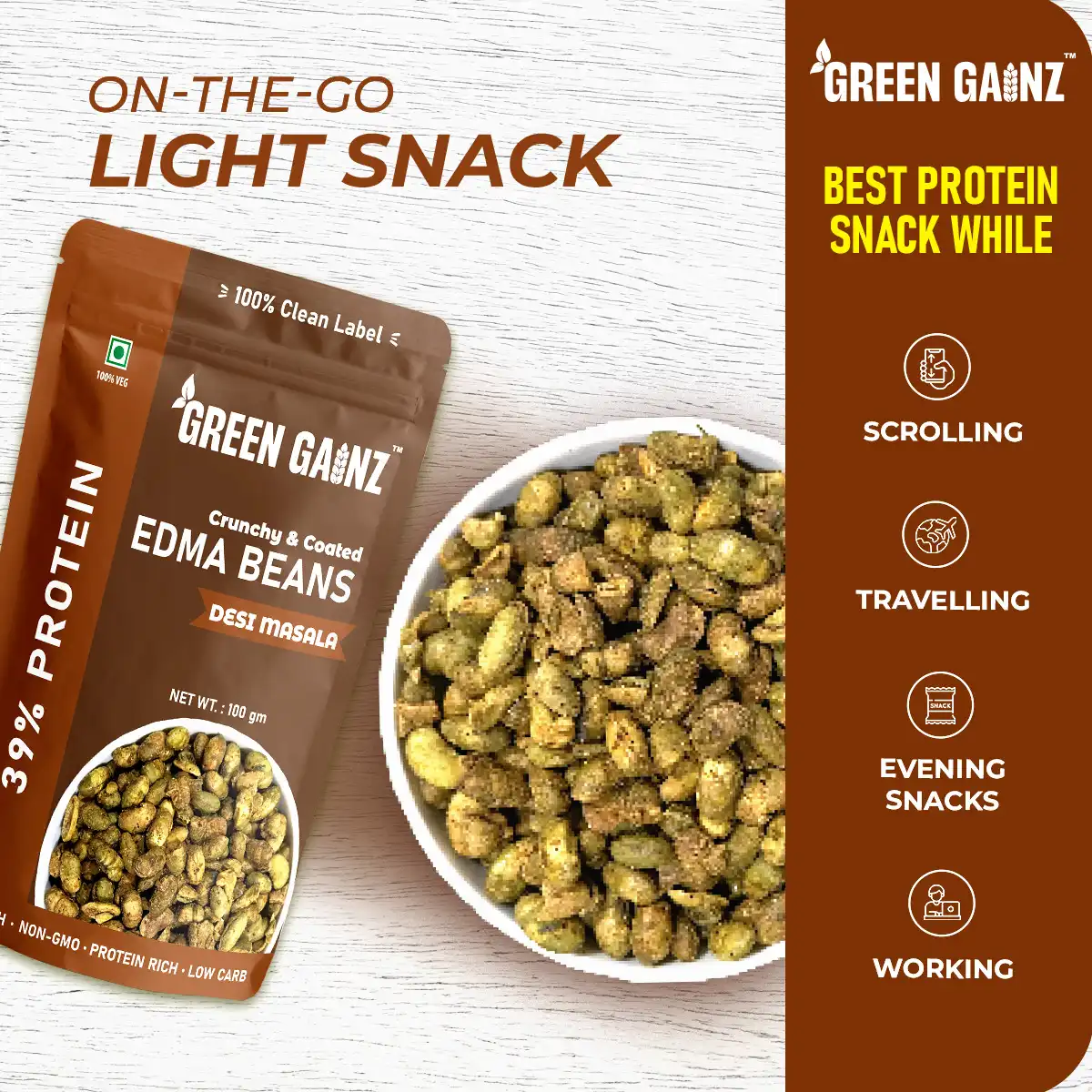 Edamame Desi Masala (Pack of 3 - 100gm each) – High Protein Vegan Snack - Image 5