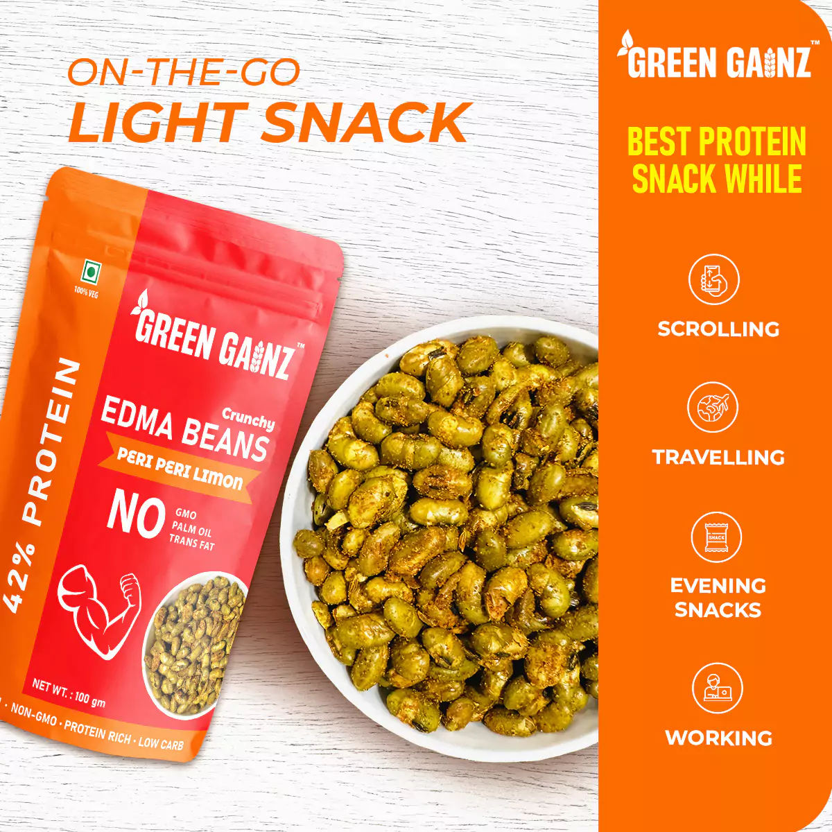 Edamame Peri Peri Limon – Pack of 6(100gm each) - Spicy Healthy Snack - Image 6