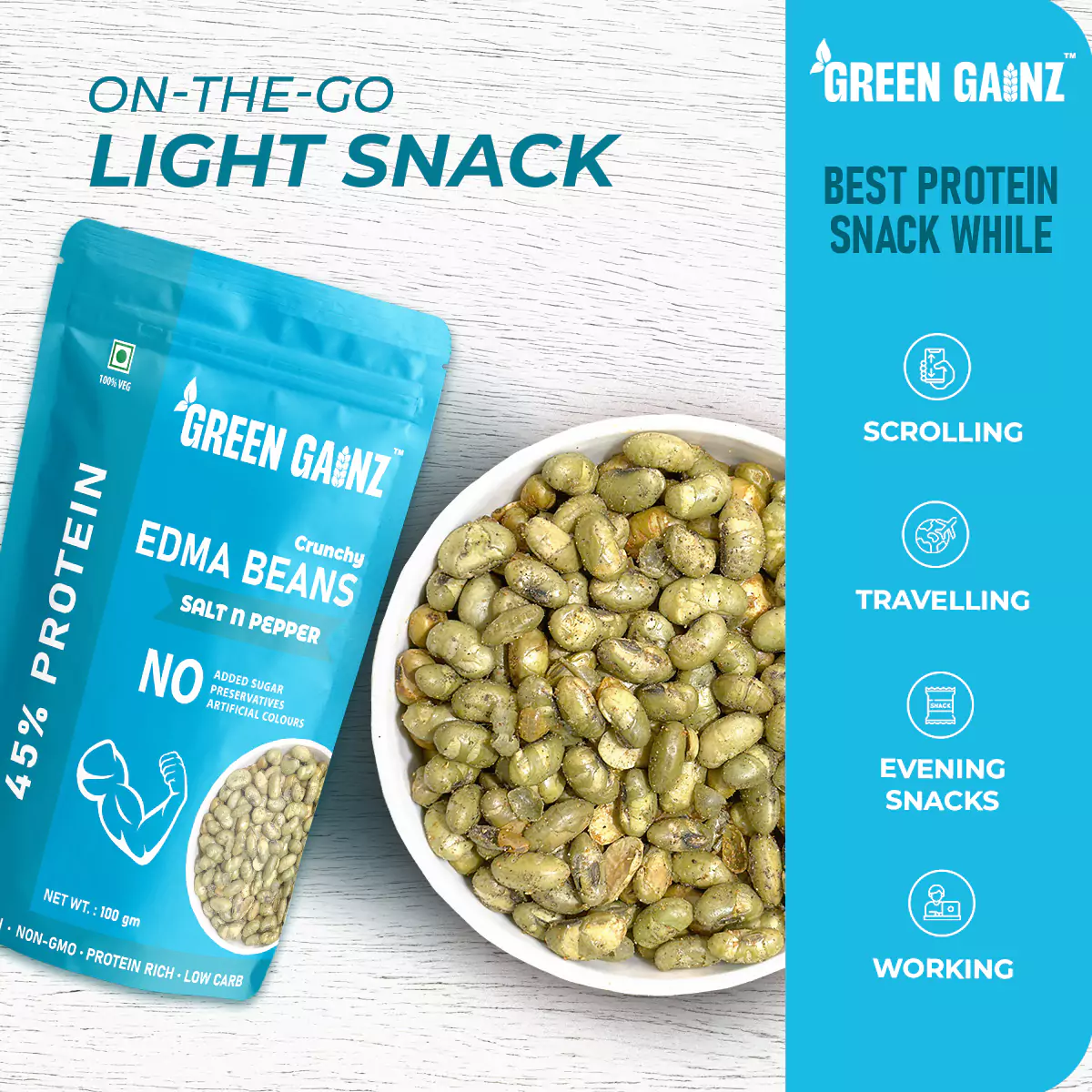 Edamame Salt n Pepper – Pack of 9(100gm each) - Healthy Protein Rich Snack Pack - Image 7